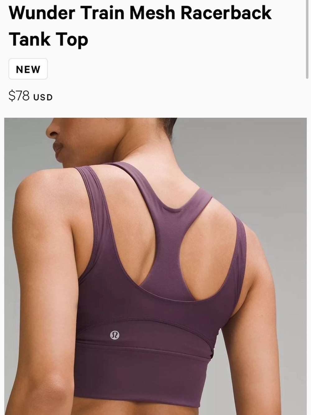 NWOT Lululemon Wunder Train Mesh Racerback Tank Top in Grape Thistle | Sz 6(S)
